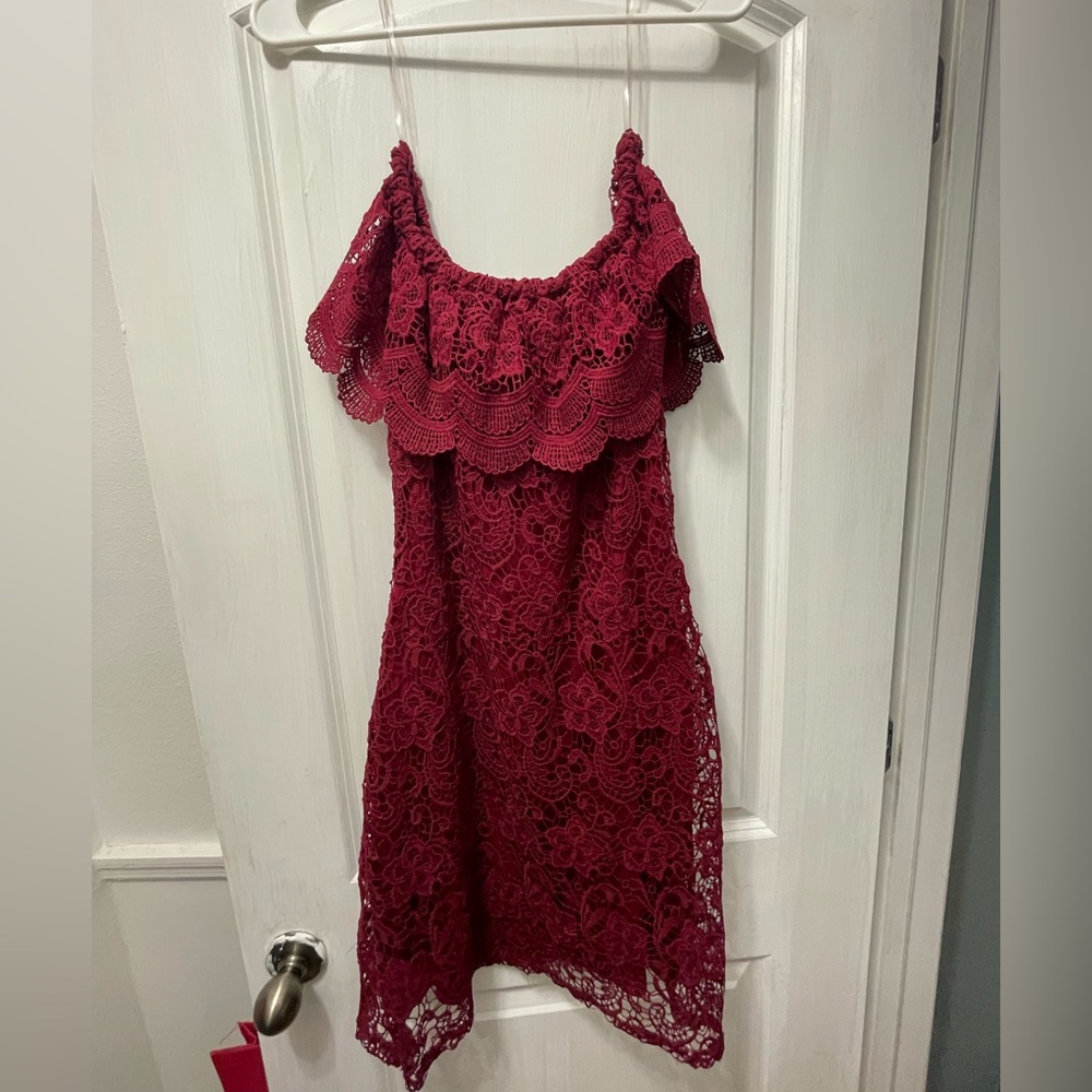 Red lace  off the shoulder dress